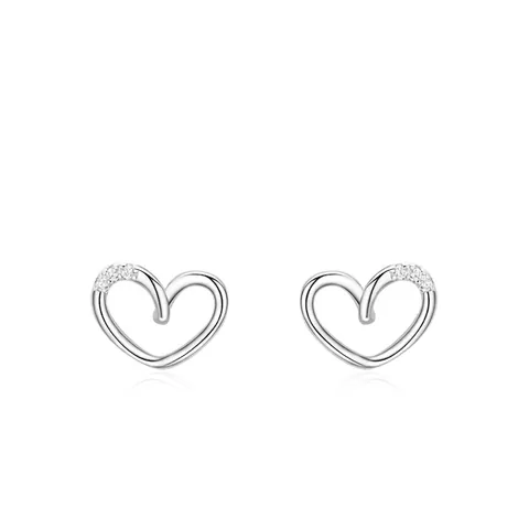 S925 Sterling Silver Hollow Heart Stud Earrings For Women Korean Minimalist Zirconia Inlaid Tiny Earrings Jewelry Elegant Gift