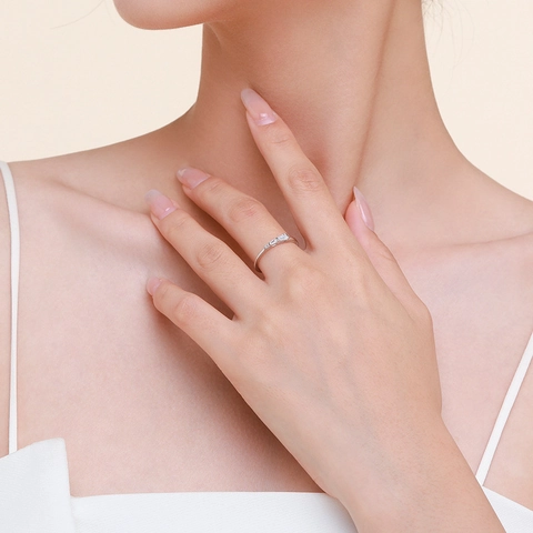 Anello Impilabile in Argento Sterling 925 per Donna Zirconia Taglio Baguette Micro-incastonatura Gioielli Geometrici