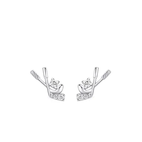 925 Sterlingsilber Hockeyschläger Ohrstecker Für Damen Sportlich Gekreuzte Golfschläger Zirkonia Eingelegt Minimalistischer Schmuck
