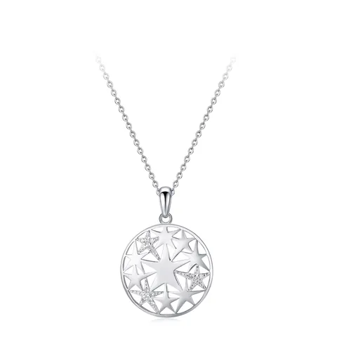 Collar de Plata de Ley 925 con Colgante de Estrella Cadena de Clavícula Redonda Hueca de Circonia Joyería Minimalista Mujer