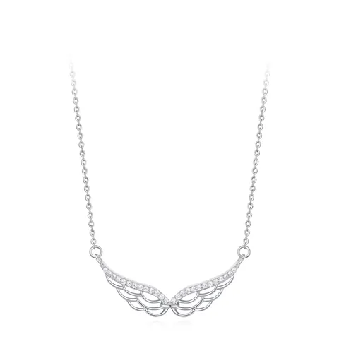 Collana Con Pendente Ali di Angelo in Argento Sterling 925 per Donna Traforata Zirconia Intarsiata Dolce Gioielli
