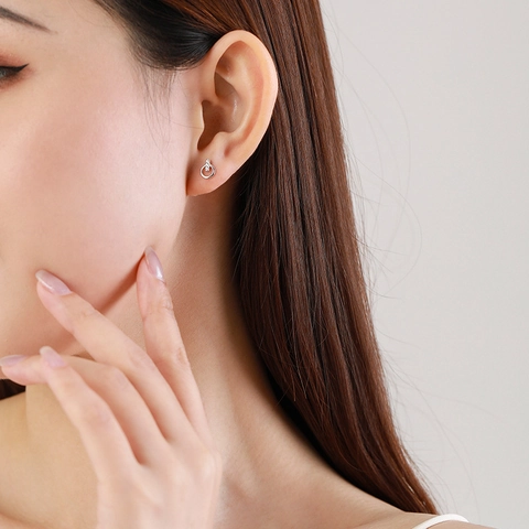 Pendientes de Botón de Plata de Ley S925 para Mujer Minimalistas Micro Circonia Incrustada Redondos Geométricos Joyería Regalo de San Valentín