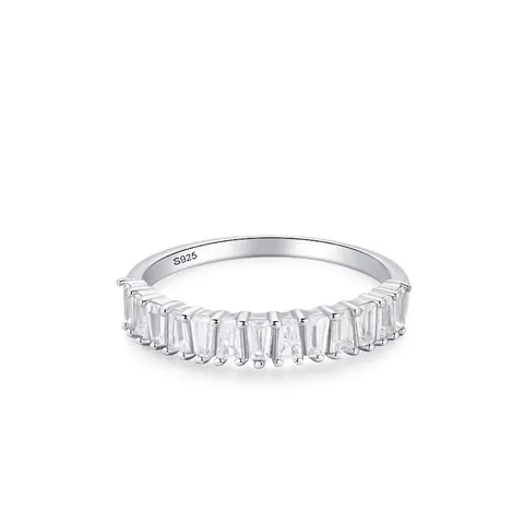 S925 Sterlingsilber Quadratischer Baguette-Ring Für Damen Funkelnder Zirkonia Besetzter Eternity Band Leichter Luxus Geometrischer Schmuck