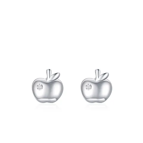 Pendientes de Botón de Manzana de Plata de Ley S925 para Mujer Diseño de Fruta Dulce Con Incrustaciones de Circonia