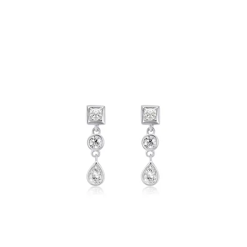 925 Sterling Silver Square Round Water Drop Rhinestone Stud Earrings For Women Elegant Geometric Inlaid Drop Earrings Jewelry