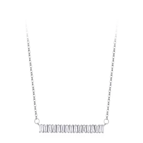 925 Sterling Silver Baguette Cubic Zirconia Bar Pendant Necklace Minimalist Geometric Jewelry For Women Daily Wear