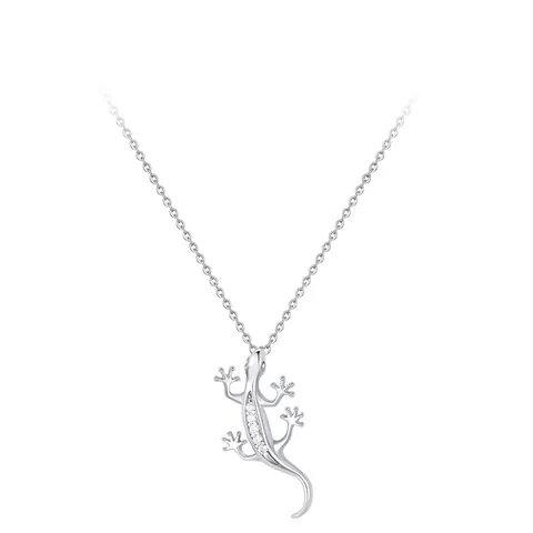 Collana con Ciondolo a Geco in Argento Sterling 925 per Donna con Intarsi in Zirconia Catena Animale Lucertola Gioielli Regalo