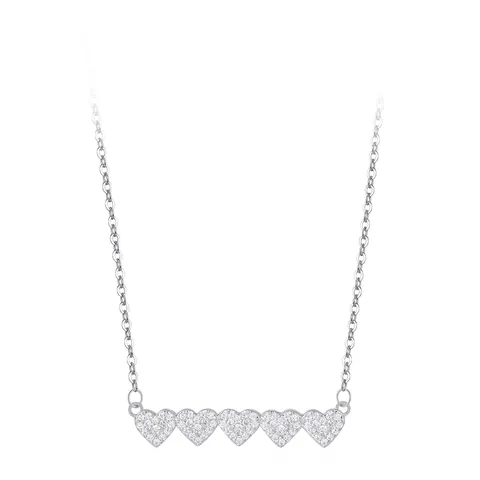 Collana con Ciondolo a 5 Cuori Collegati in Argento Sterling 925 per Donna Minimalista con Zirconia Intarsiata Gioielli