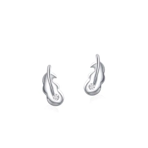 S925 Sterlingsilber Blatt Ohrstecker Für Damen Minimalistisch Mikro-gefasst Zirkonia Wald-Stil Federform Schmuck Ohrringe