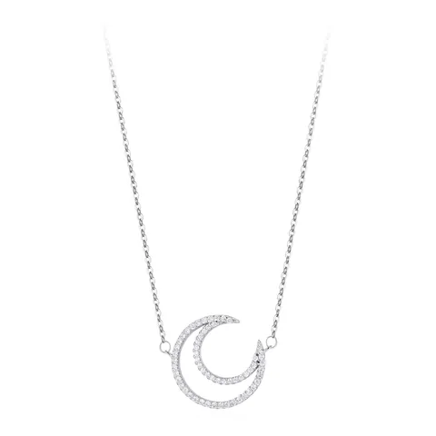 Collar con Colgante de Doble Luna Creciente de Plata de Ley 925 para Mujer con Circonia Incrustada Joyería Minimalista