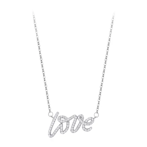 S925 Sterling Silver LOVE Letter Pendant Necklace For Women Micro Paved Zirconia Romantic Heart Shape Fashion Jewelry Gift