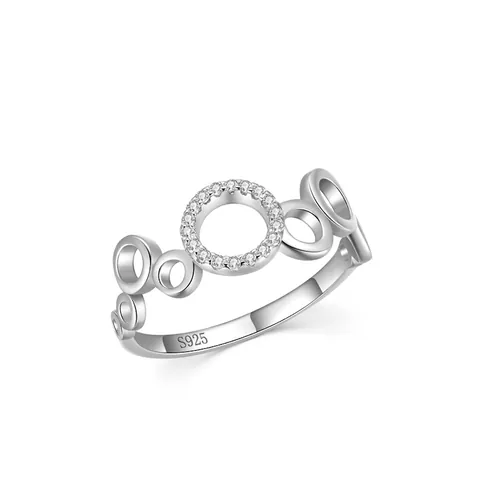 S925 Sterling Silver Honeycomb Geometric Ring For Women Minimalist Rhinestone Inlaid Circles Fashion Jewelry Anniversary Gift