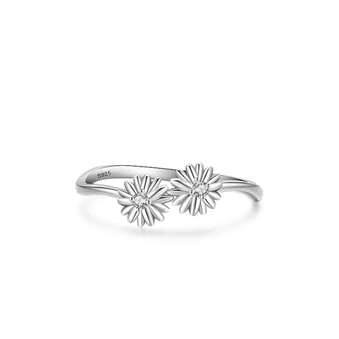 Anello Aperto in Argento Sterling S925 a Forma di Margherita per Donna Stile Coreano Dolce Zirconia Intarsiata Anello Regolabile Gioielli Regalo