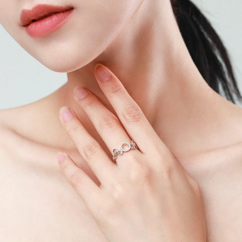 S925 Sterling Silver Honeycomb Geometric Ring For Women Minimalist Rhinestone Inlaid Circles Fashion Jewelry Anniversary Gift