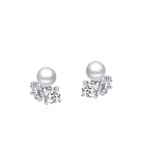 Orecchini a Bottone in Perla Artificiale in Argento Sterling 925 Per Donna Eleganti Orecchini a Grappolo in Zirconia Gioielli