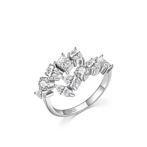 Luxury 925 Sterling Silver Ring For Women Multi Shape Cubic Zirconia Cluster Marquise Pear Square Cut Zirconia Fashion Jewelry