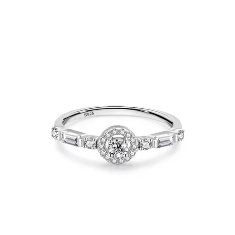 S925 Sterling Silver Zirconia Ring Vintage Halo Design Baguette Stone Stackable Finger Jewelry For Women Wedding Banquet Gift