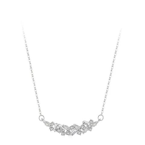 Collana con Pendente Geometrico Asimmetrico in Argento Sterling S925 Con Cluster di Zirconia Intarsiato Catena a Clavicola