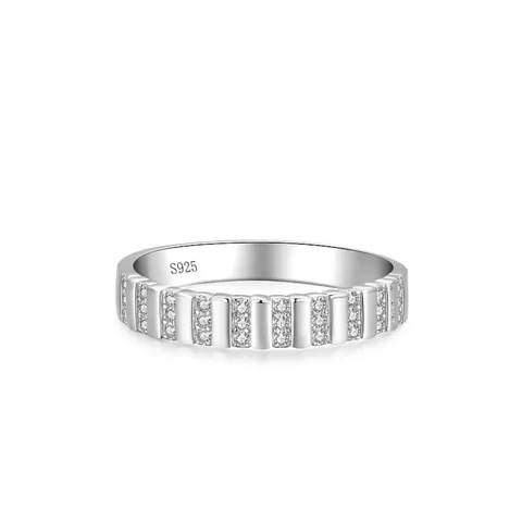 Minimalist 925 Sterling Silver Zirconia Inlaid Ring For Women Geometric Line Thin Finger Ring Elegant Jewelry Gift
