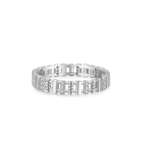 925 Sterling Silver Hollow Geometric Ring For Women Minimalist Rhinestone Inlaid Retro Fashion Statement Finger Ring Jewelry