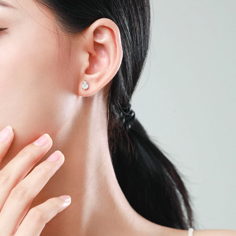 Orecchini a Bottone a Goccia d'Acqua in Argento Sterling 925 per Donna Pavé di Zirconia a Forma di Pera Gioielli di Moda Semplici