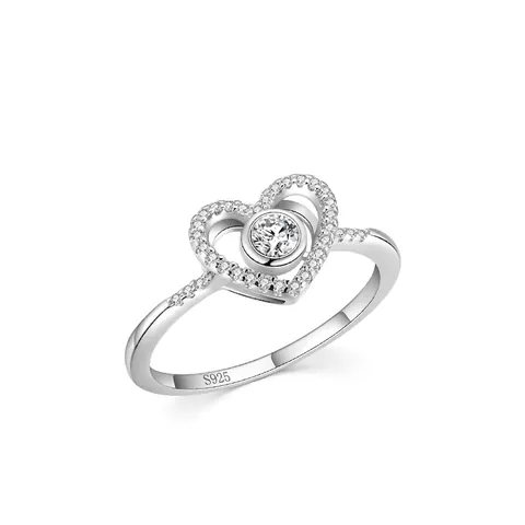 Anello Minimalista in Argento Sterling 925 a Forma di Cuore per Donna Micro Intarsiato Strass Tondo Gioielli di Moda