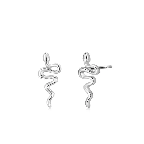 925 Sterling Silver Snake Stud Earrings With Rhinestone For Women Minimalist Animal Shaped Jewelry Silver Color Earrings