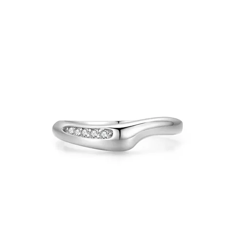 S925 Sterling Silver Wave Ring For Women Minimalist Geometric Zirconia Inlaid Polished Finger Band Chic Fashion Jewelry