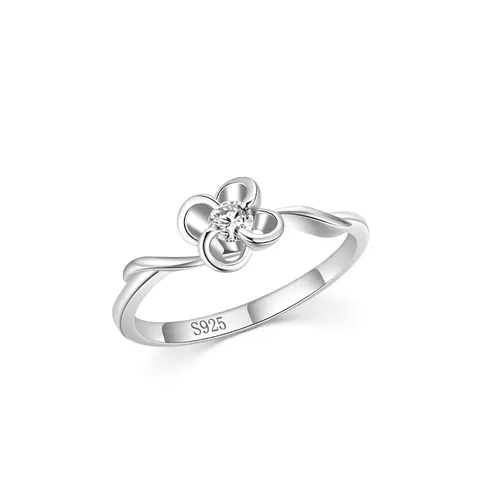 S925 Sterling Silver Four Petal Flower Ring For Women Exquisite Twisted Band Rhinestone Inlaid Elegant Ring Jewelry Anniversary Gift