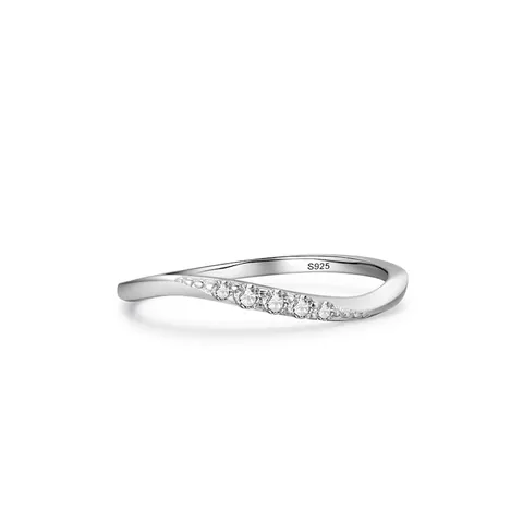 Minimalistischer 925 Sterling Silber Wellenring Für Damen Mikro-Eingelegter Zirkonia Dünner Stapelbarer Ring Elegantes Schmuckgeschenk
