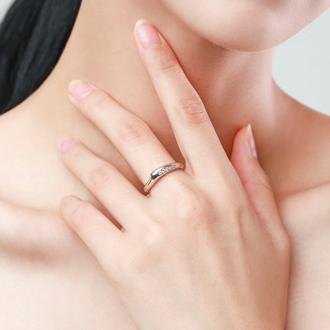 S925 Sterling Silver Wave Ring For Women Minimalist Geometric Zirconia Inlaid Polished Finger Band Chic Fashion Jewelry