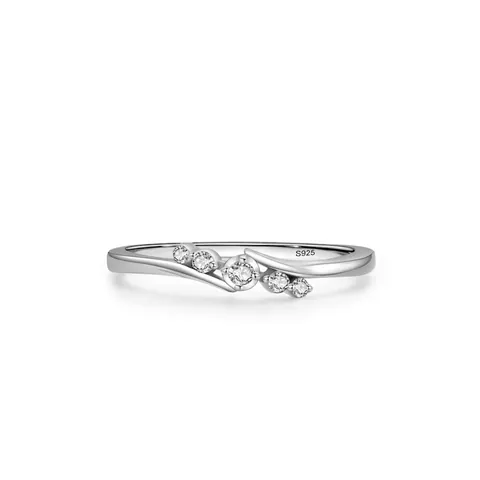 Anello Geometrico Ondulato Semplice in Argento Sterling S925 per Donna Gioielli di Moda con Zirconia Micro Intarsiata