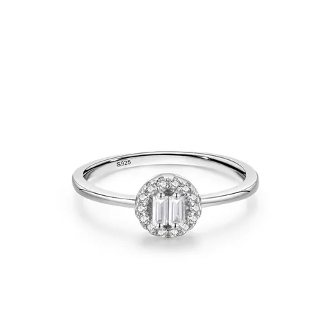 925 Sterling Silver Halo Ring For Women Baguette Cut Cubic Zirconia Geometric Inlaid Fashion Jewelry Engagement Band Gift