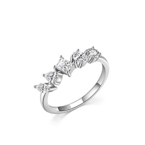 S925 Sterling Silver Mixed Cut Zirconia Ring For Women Pear Square Oval Round Inlaid Fashion Minimalist Finger Ring Jewelry Gift