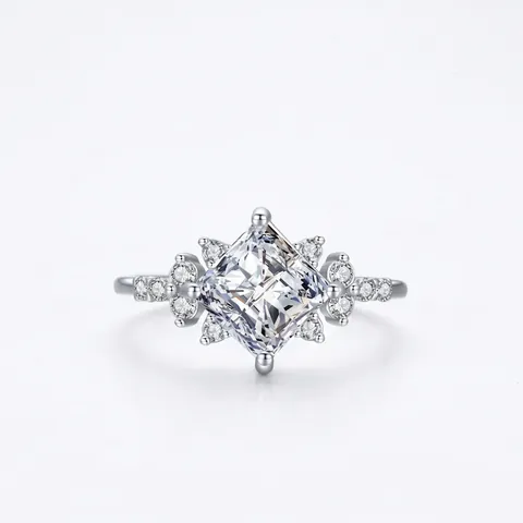 Elegant S925 Sterling Silver Princess Cut Square Rhinestone Ring For Women Fashion Luxury Sparkle Inlaid Finger Ring Jewelry