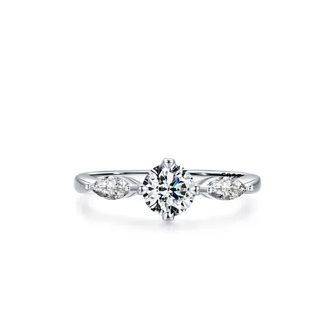 S925 Sterling Silver Three-Stone Ring For Women Round Zirconia Marquise Side Stones Engagement Wedding Finger Ring Jewelry