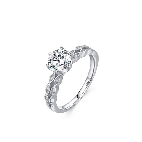 Anello in Argento Sterling 925 con Zirconia per Donna Sei Griffe Tondo Zirconia Fidanzamento Matrimonio Gioielli Anello Elegante