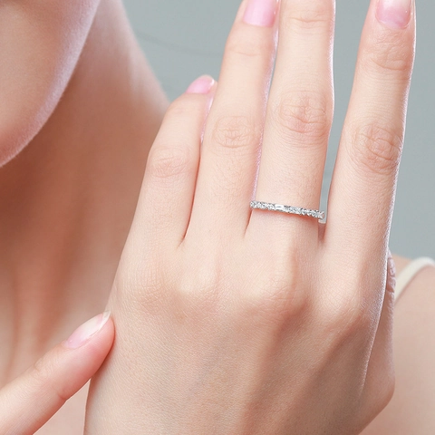 925 Sterling Silver Eternity Ring For Women Stackable Inlaid Zirconia Thin Band Ring Ins Style Fashion Finger Jewelry Gift