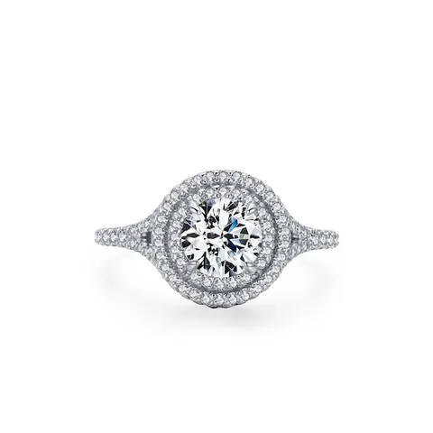Lussuoso Anello di Fidanzamento in Argento Sterling 925 Tondo Doppio Halo Pave Zirconia per Donna Gioielli di Moda