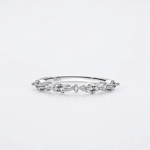 Anillo de Plata de Ley 925 con Circonita Corte Marquesa Elegante Pulido Chapado en Oro Blanco Anillo Apilable para Mujer Joyería Fina