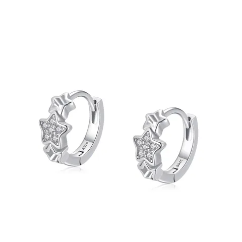 Eleganti Orecchini a Cerchio in Argento Sterling 925 con Stelle per Donna Brillanti Zirconi Piccoli Huggie Gioielli alla Moda