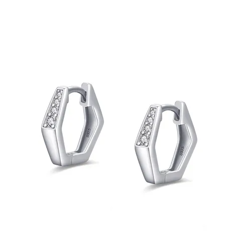 925 Sterlingsilber Geometrische Sechseck Huggie Creolen Mikro-Pave Zirkonia Minimalistischer Modeschmuck Für Damen