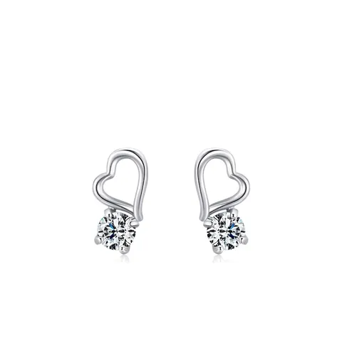 Pendientes de Botón de Plata de Ley S925 Corazón Hueco para Mujer Pendientes Minimalistas de Circonia Joyería Estilo Coreano