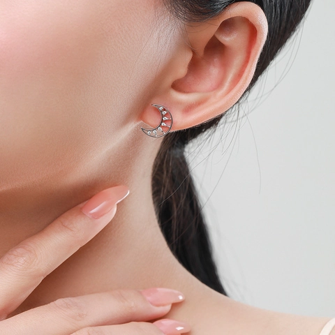 S925 Sterlingsilber Hohle Halbmond Ohrstecker Für Damen Zierliche Zirkonia Mikro-Pave Minimalistischer Schmuck Geschenk