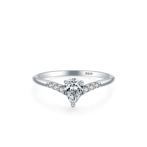 925 Sterling Silver Pear Cut Zirconia Water Drop Ring For Women Fashion V-Shaped Chevron Stackable Wedding Party Jewelry