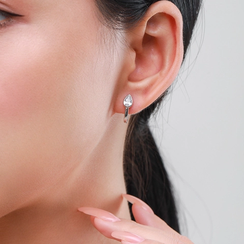 S925 Sterling Silver Waterdrop Stud Earrings For Women Minimalist Rhinestone Ear Buckle Elegant Fashion Silver Jewelry Gift