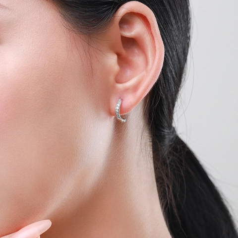 Orecchini a Bottone a Onda Geometrica in Argento Sterling S925 per Donna Orecchini a Cerchio con Strass Minimalisti Regalo Gioielli di Moda