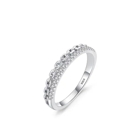 Anello a Maglia di Catena a Doppio Strato S925 in Argento Sterling Con Zirconia per Donna Gioielli da Dito alla Moda
