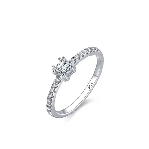 925 Sterling Silver Ring With Princess Cut Zirconia Elegant Pave Rhinestone Band Engagement Wedding Jewelry For Women
