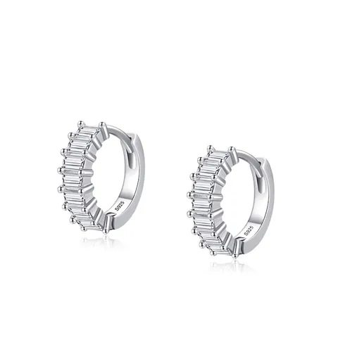 Pendientes de Aro de Plata de Ley S925 Con Circonita Baguette Para Mujer Minimalista Geométrico Cuadrado Circonita Hipoalergénico Elegante Joyería